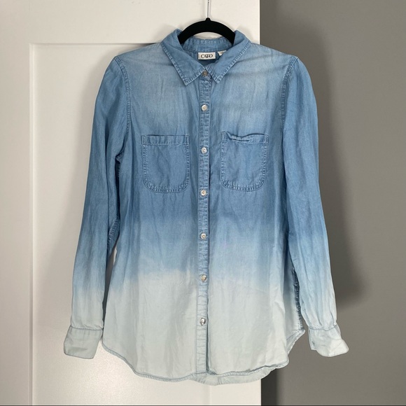 Cato Ombré Chambray Lightweight Button Down Blouse Blue - Picture 1 of 3